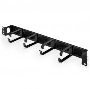 Organizador de cables pasante horizontal, 1RU, 4 anillos en D y tira de cepillo, 3.46 pulgadas de profundidad Esta imagen trata sobre CMH-4DRB1U.