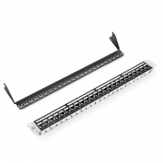 Cat5e Coupler Patch Panel, 24-Port, 1RU, Cable Management Bar Included This picture is about C5EP-S24FT1U.