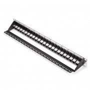 Cat5e Coupler Patch Panel, 24-Port, 1RU, Cable Management Bar Included This picture is about C5EP-S24FT1U.