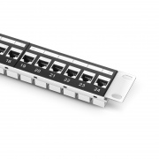 Cat5e Coupler Patch Panel, 24-Port, 1RU, Cable Management Bar Included This picture is about C5EP-S24FT1U.