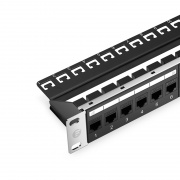 Cat6 Kupplungs-Patchpanel, 24-Port, 1HE, mit Kabelführungsleiste Dieses Bild handelt von C6P-U24FT1U.