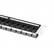 Cat6 Kupplungs-Patchpanel, 24-Port, 1HE, mit Kabelführungsleiste Dieses Bild handelt von C6P-U24FT1U.