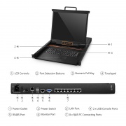 8-Port Cat5 1U Rack-Mount KVM Over IP Switch with 19" LED, 8 x RJ45 to VGA Interface Modules Included This picture is about KVM-080219IP.