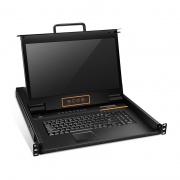 Conmutador KVM sobre IP de montaje en rack de 1U y 8 puertos Cat5 con LCD de 17" Full HD, 8 módulos de interfaz RJ45 a VGA incluidos Esta imagen trata sobre .