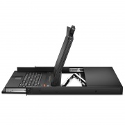 Conmutador KVM sobre IP de montaje en rack de 1U y 8 puertos Cat5 con LCD de 17" Full HD, 8 módulos de interfaz RJ45 a VGA incluidos Esta imagen trata sobre .