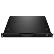 Conmutador KVM sobre IP de montaje en rack de 1U y 8 puertos Cat5 con LCD de 17" Full HD, 8 módulos de interfaz RJ45 a VGA incluidos Esta imagen trata sobre .