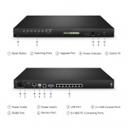 Switch KVM USB montaje en rack de 1U, 8 puertos de Cat5e/6/7, 2 usuarios, con acceso remoto IP, 8 módulos de interfaz incluidos Esta imagen trata sobre .