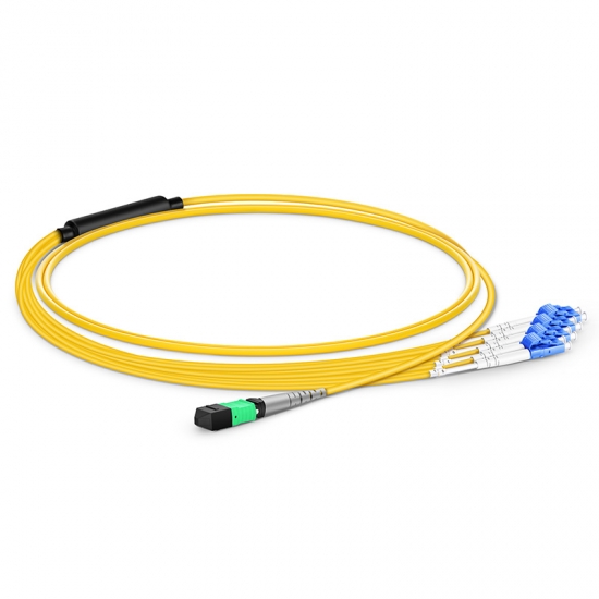 1m (3ft) MTP® Female to 4 LC UPC Duplex 8 Fibers Type B LSZH OS2 9/125 Single Mode Elite Breakout Cable, Yellow